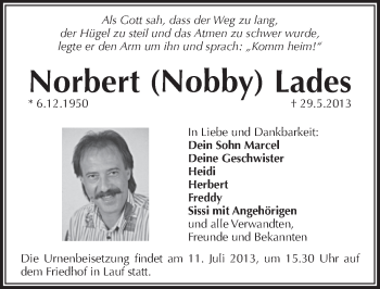 Traueranzeige von Norbert Lades von Pegnitz-Zeitung